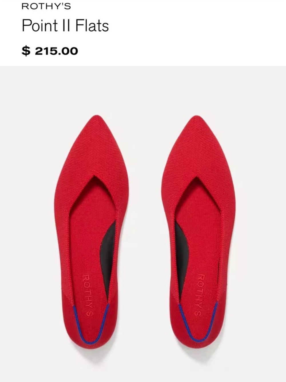 Rothy's Point II Flats in Red with Blue Trim